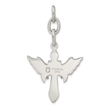 Stainless Steel Antiqued Wings W/ Cross Interchangeable Charm Pendant