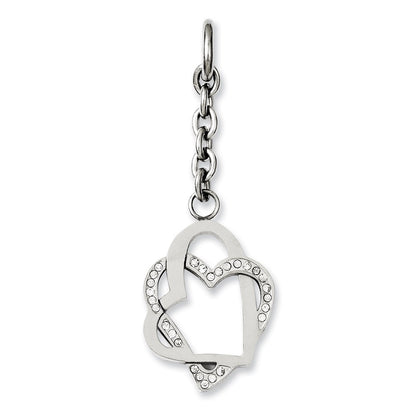 Stainless Steel Double Hearts W/Cz Interchangeable Charm Pendant