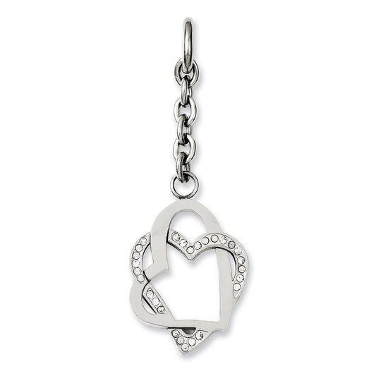 Stainless Steel Double Hearts W/Cz Interchangeable Charm Pendant