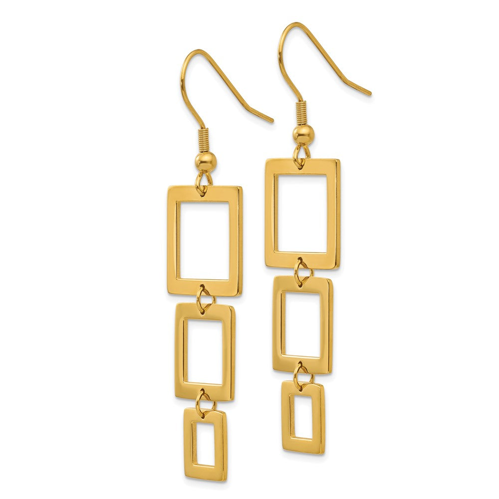 Stainless Steel Chisel Polished Yellow Ip-Plated Squares Dangle Shepherd Hook Earrings