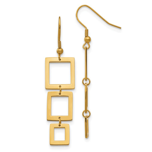 Stainless Steel Chisel Polished Yellow Ip-Plated Squares Dangle Shepherd Hook Earrings