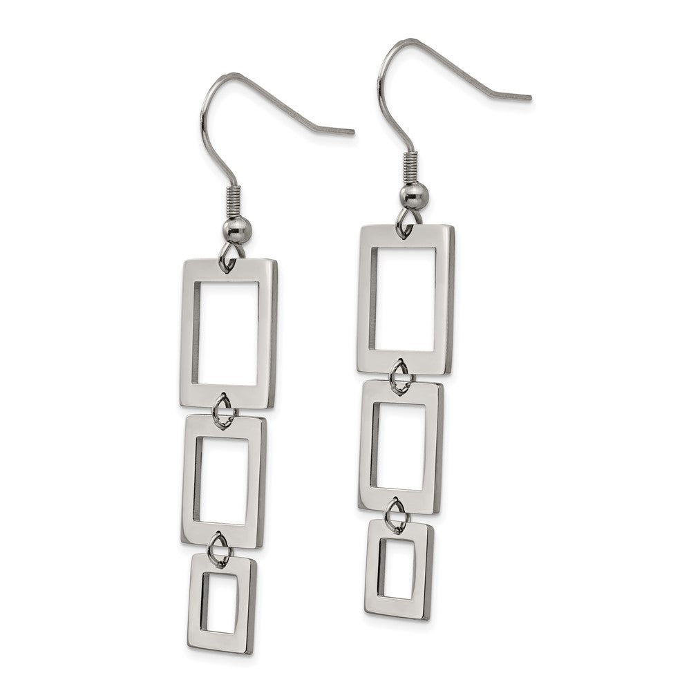 Stainless Steel Chisel Polished Squares Dangle Shepherd Hook Earrings