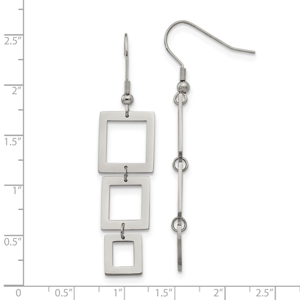 Stainless Steel Chisel Polished Squares Dangle Shepherd Hook Earrings
