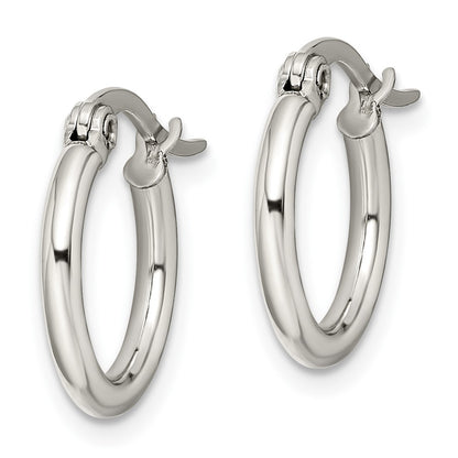 Stainless Steel Chisel Polished 15.5mm Diameter 2mm Hoop Earrings