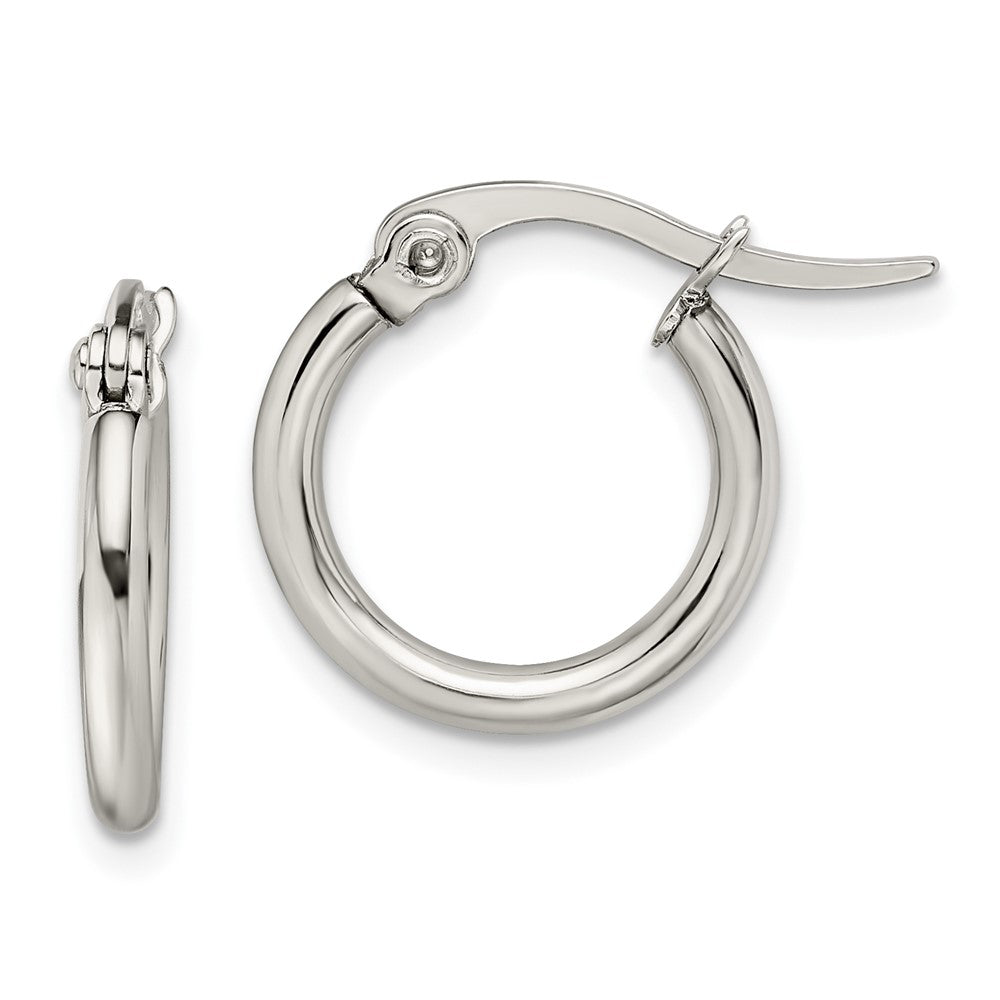 Stainless Steel Chisel Polished 15.5mm Diameter 2mm Hoop Earrings