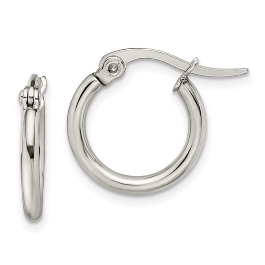 Stainless Steel Chisel Polished 15.5mm Diameter 2mm Hoop Earrings