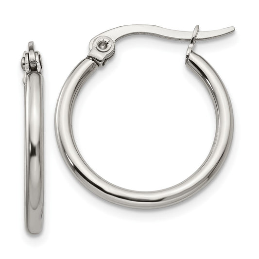 Stainless Steel Chisel Polished 19.5mm Diameter 2mm Hoop Earrings