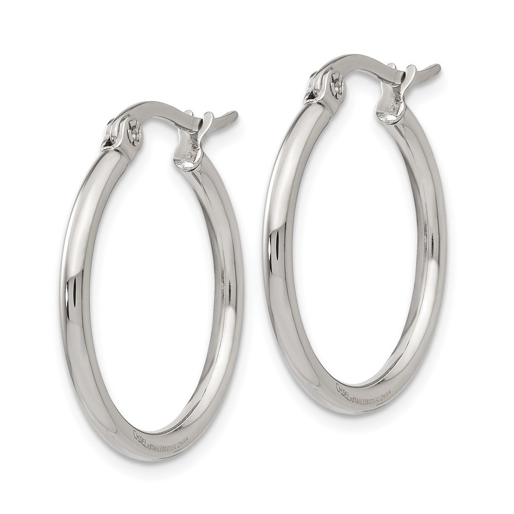Stainless Steel Chisel Polished 22mm Diameter 2mm Hoop Earrings