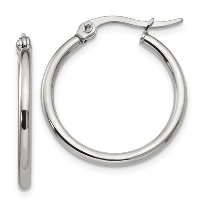 Stainless Steel Chisel Polished 22mm Diameter 2mm Hoop Earrings