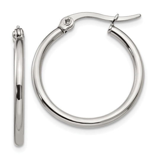 Stainless Steel Chisel Polished 22mm Diameter 2mm Hoop Earrings