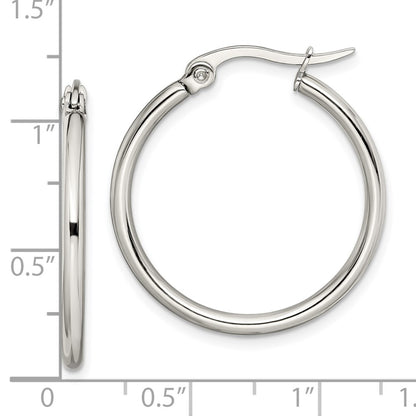 Stainless Steel Chisel Polished 27mm Diameter 2mm Hoop Earrings