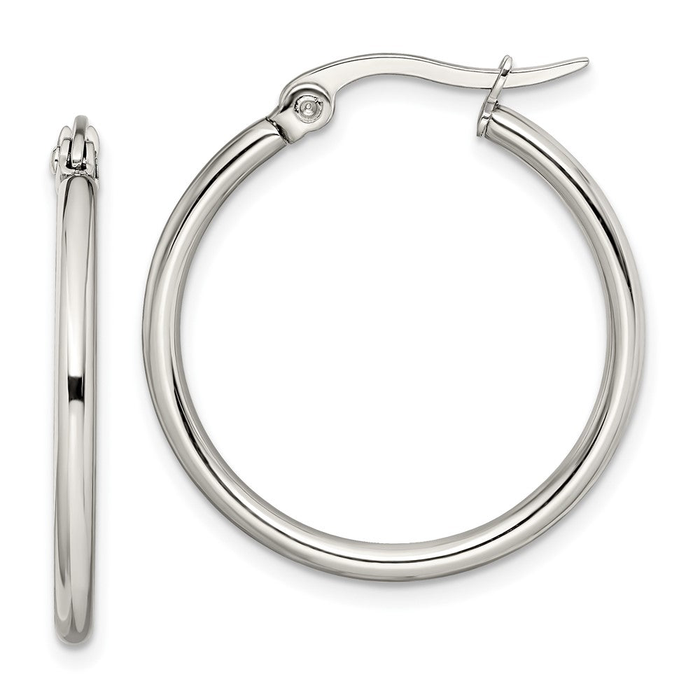 Stainless Steel Chisel Polished 27mm Diameter 2mm Hoop Earrings