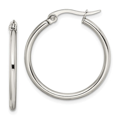 Stainless Steel Chisel Polished 27mm Diameter 2mm Hoop Earrings