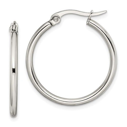 Stainless Steel Chisel Polished 27mm Diameter 2mm Hoop Earrings