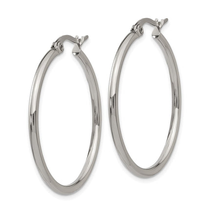 Stainless Steel Chisel Polished 32.5mm Diameter 2mm Hoop Earrings