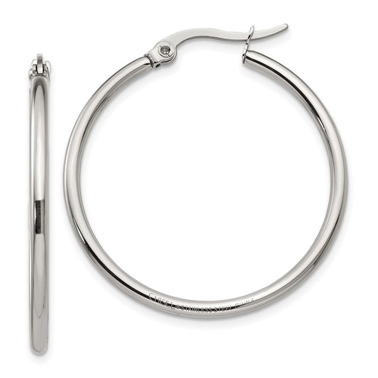 Stainless Steel Chisel Polished 32.5mm Diameter 2mm Hoop Earrings