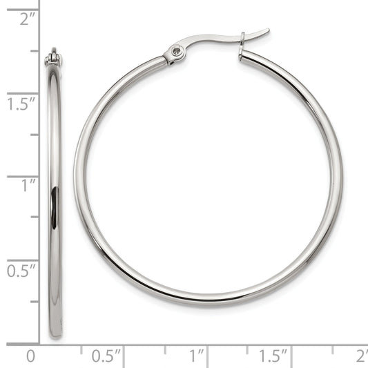 Stainless Steel Chisel Polished 40.5mm Diameter 2mm Hoop Earrings