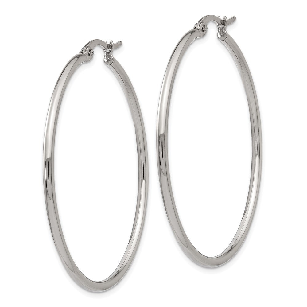 Stainless Steel Chisel Polished 37mm Diameter 2mm Hoop Earrings