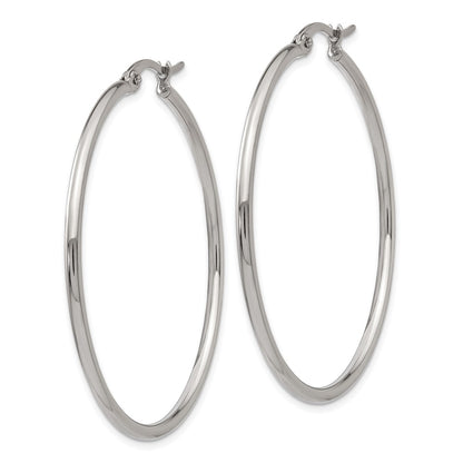 Stainless Steel Chisel Polished 37mm Diameter 2mm Hoop Earrings