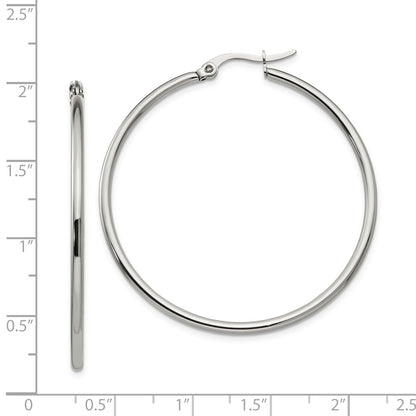 Stainless Steel Chisel Polished 37mm Diameter 2mm Hoop Earrings