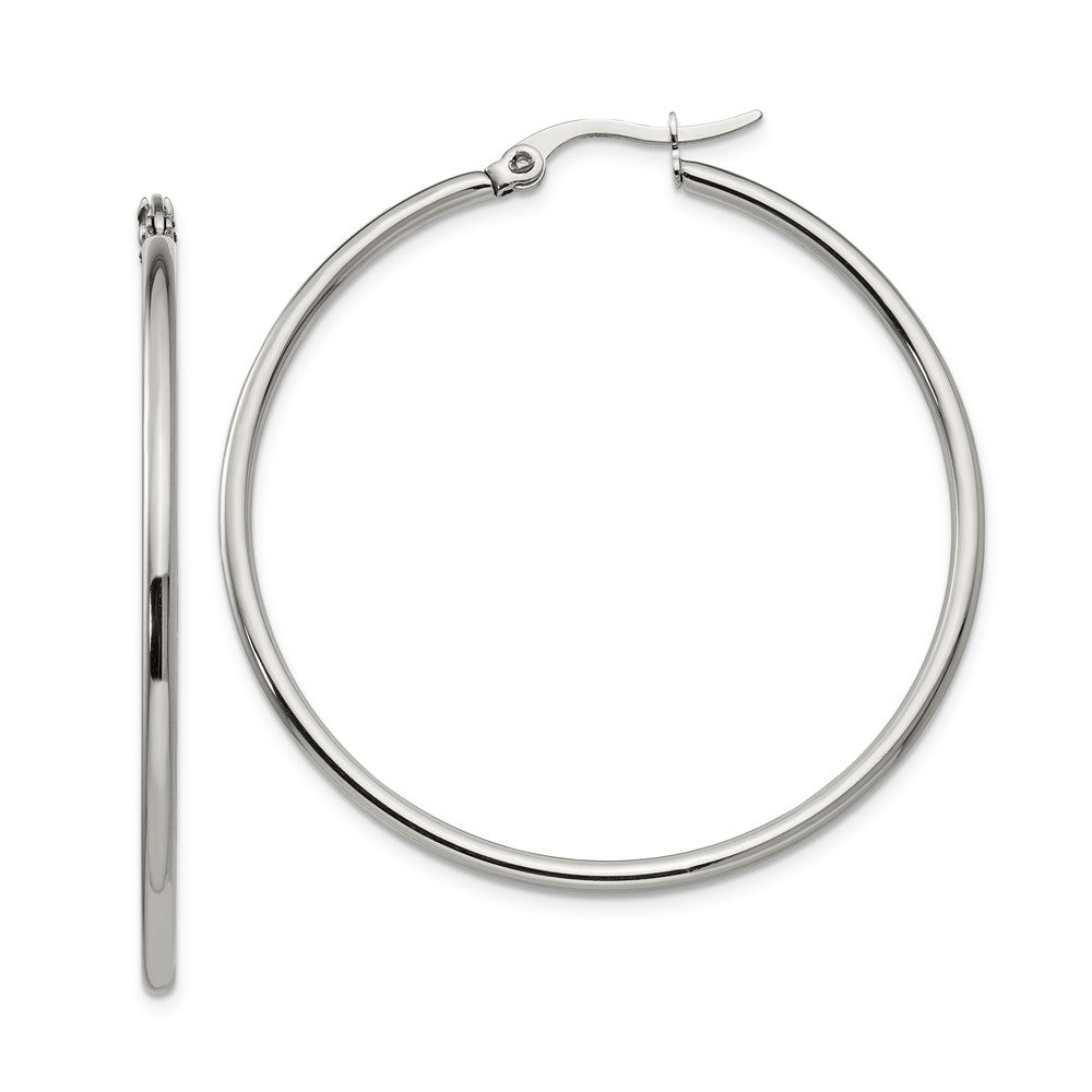 Stainless Steel Chisel Polished 37mm Diameter 2mm Hoop Earrings