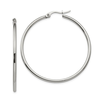 Stainless Steel Chisel Polished 37mm Diameter 2mm Hoop Earrings