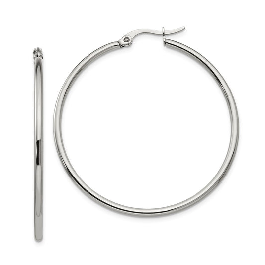 Stainless Steel Chisel Polished 37mm Diameter 2mm Hoop Earrings