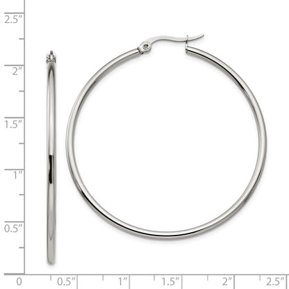 Stainless Steel Chisel Polished 48mm Diameter 2mm Hoop Earrings