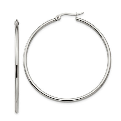 Stainless Steel Chisel Polished 48mm Diameter 2mm Hoop Earrings