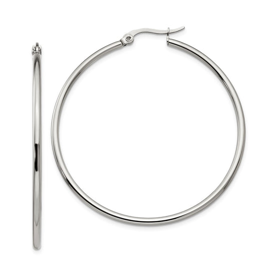 Stainless Steel Chisel Polished 48mm Diameter 2mm Hoop Earrings