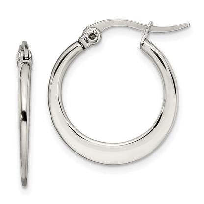 Stainless Steel Chisel Polished 19mm Diameter Hoop Earrings