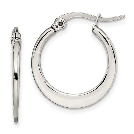Stainless Steel Chisel Polished 19mm Diameter Hoop Earrings