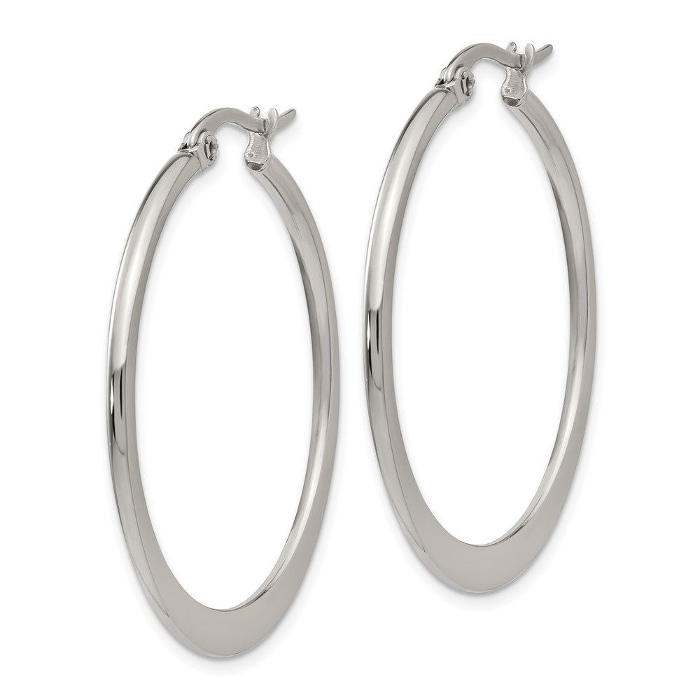 Stainless Steel Chisel Polished 34mm Diameter Hoop Earrings