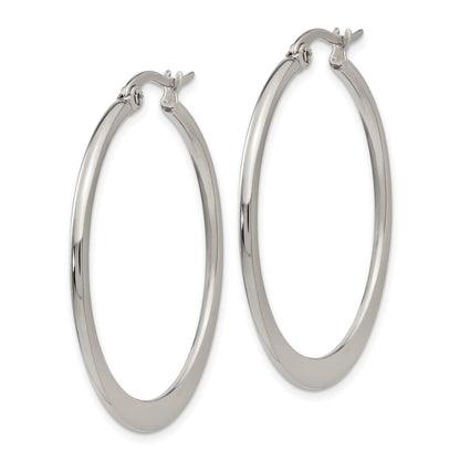 Stainless Steel Chisel Polished 34mm Diameter Hoop Earrings