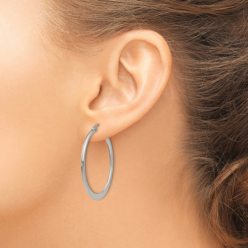 Stainless Steel Chisel Polished 34mm Diameter Hoop Earrings