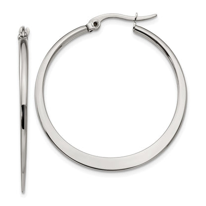 Stainless Steel Chisel Polished 34mm Diameter Hoop Earrings