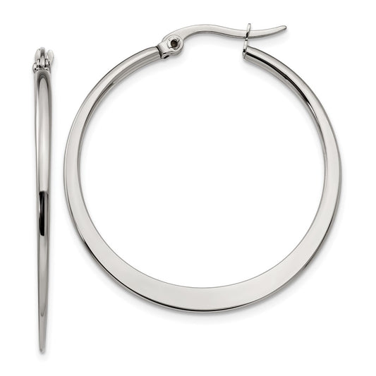 Stainless Steel Chisel Polished 34mm Diameter Hoop Earrings