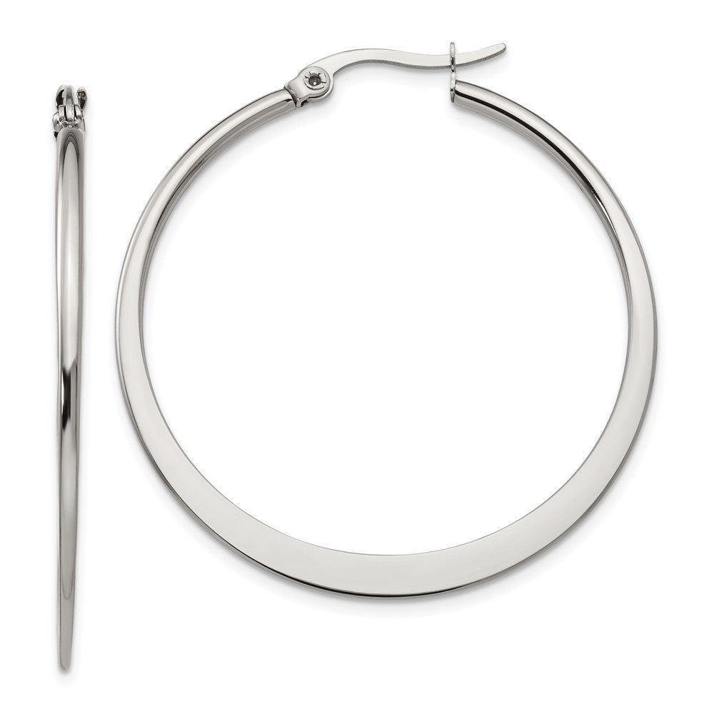 Stainless Steel Chisel Polished 40mm Diameter Hoop Earrings