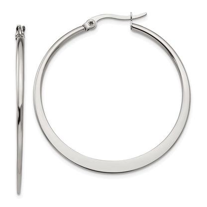 Stainless Steel Chisel Polished 40mm Diameter Hoop Earrings