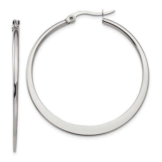 Stainless Steel Chisel Polished 40mm Diameter Hoop Earrings