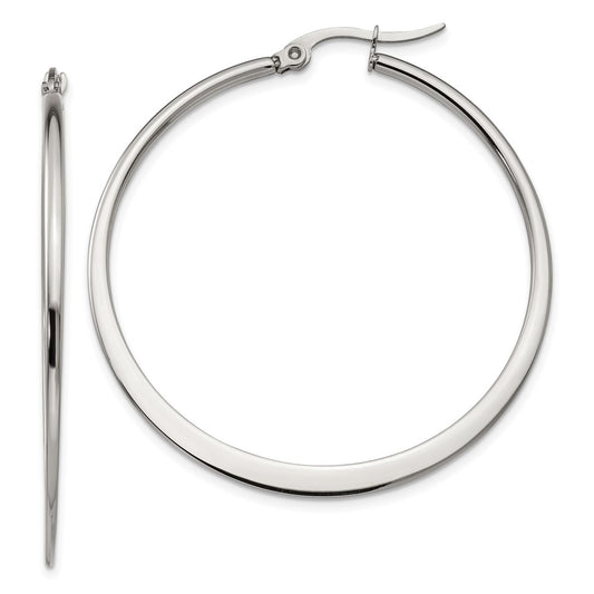 Stainless Steel Chisel Polished 43mm Diameter Hoop Earrings