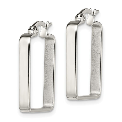 Stainless Steel Chisel Polished 20mm Square Hoop Earrings