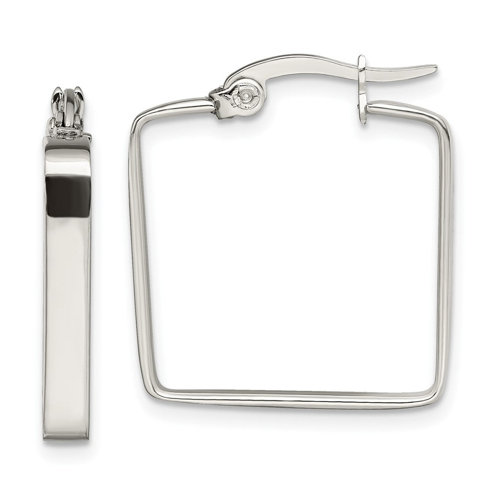 Stainless Steel Chisel Polished 20mm Square Hoop Earrings