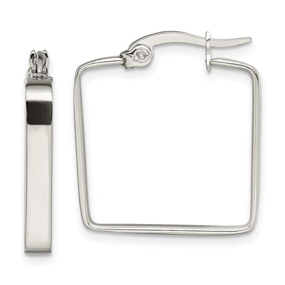 Stainless Steel Chisel Polished 20mm Square Hoop Earrings