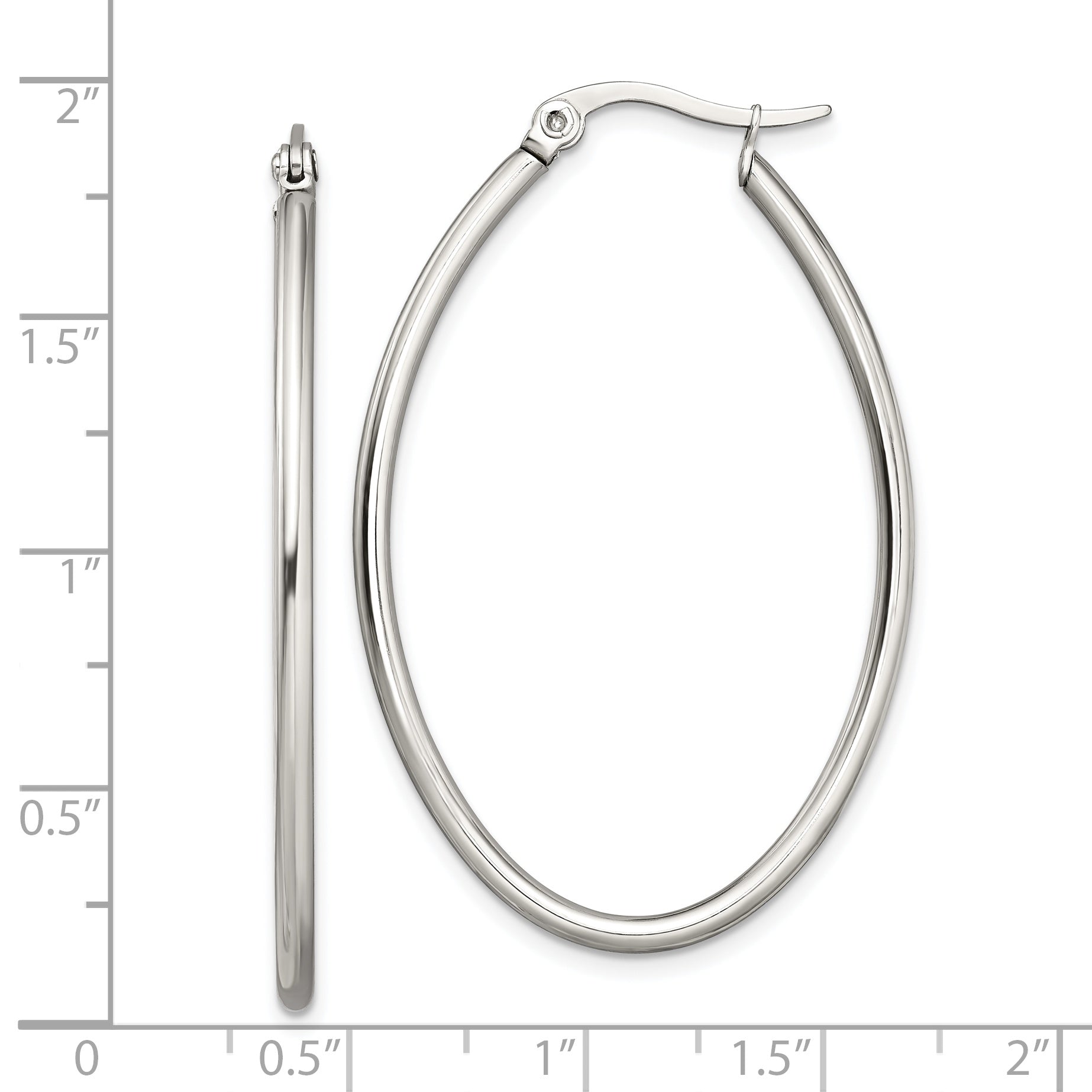 Stainless Steel Chisel Polished 30mm Diameter 2mm Oval Hoop Earrings