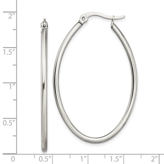 Stainless Steel Chisel Polished 30mm Diameter 2mm Oval Hoop Earrings