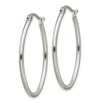 Stainless Steel Chisel Polished 25mm Diameter 2mm Oval Hoop Earrings