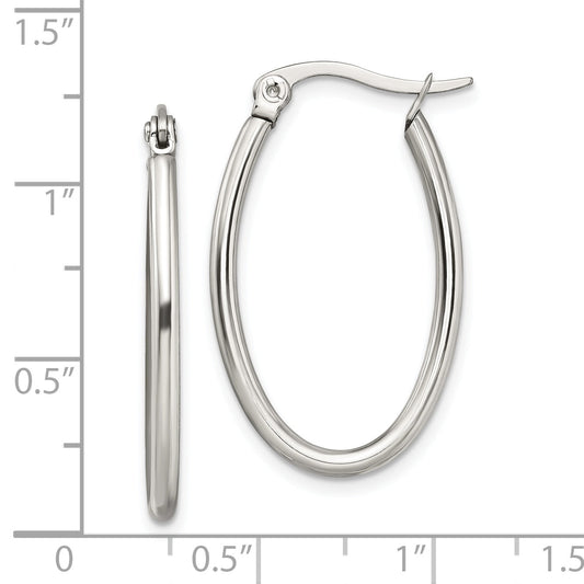 Stainless Steel Chisel Polished 18mm Diameter 2mm Oval Hoop Earrings