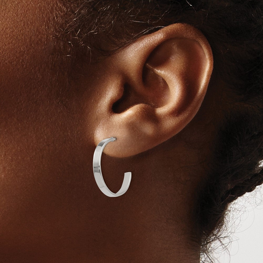 Stainless Steel Chisel Polished 20mm Diameter 3mm J Hoop Post Earrings