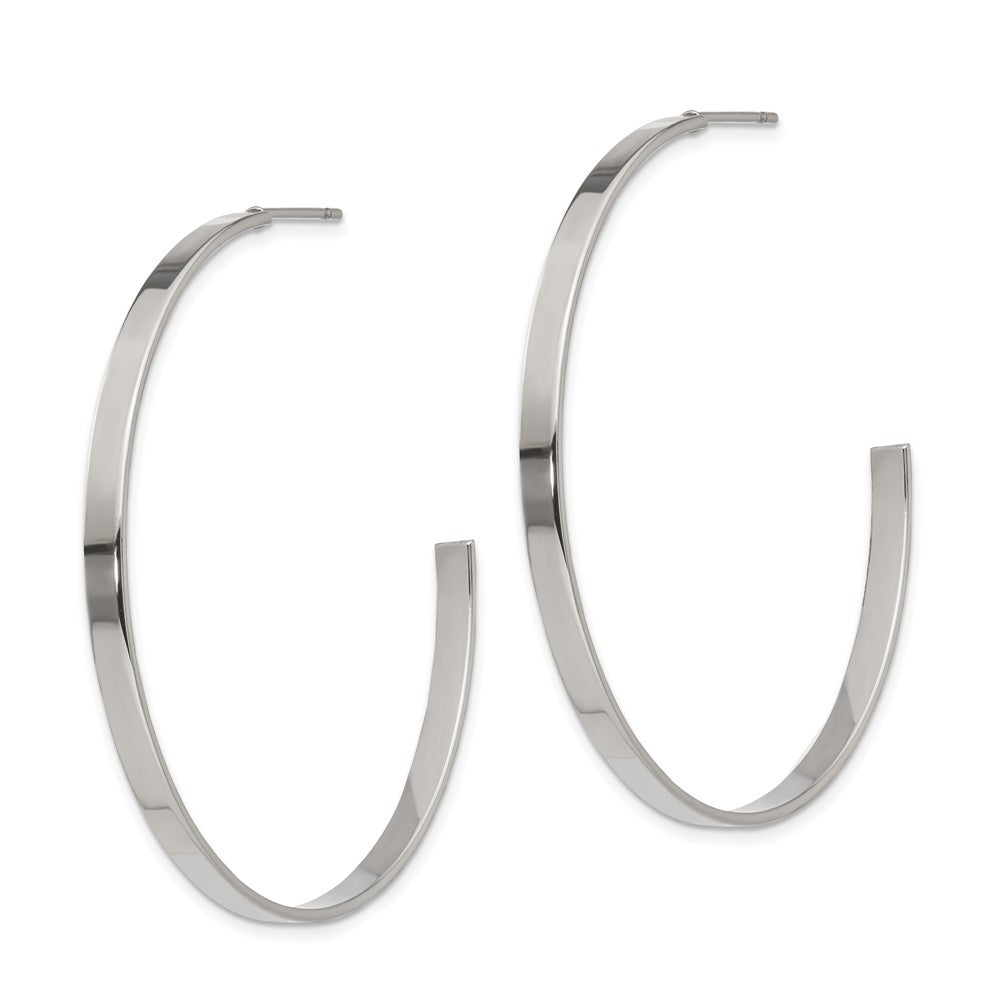 Stainless Steel Chisel Polished 44mm Diameter 3mm J Hoop Post Earrings